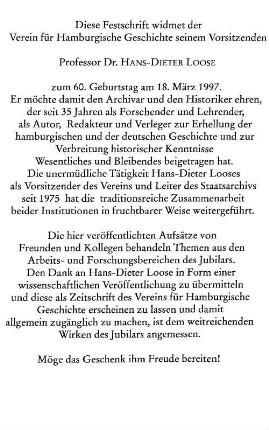 Diese Festschrift widmet der Verein ... seinem Vorsitzenden