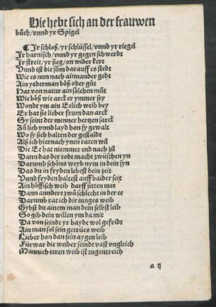Hie hebt sich an der frauwen buch/ unnd yr Spigel