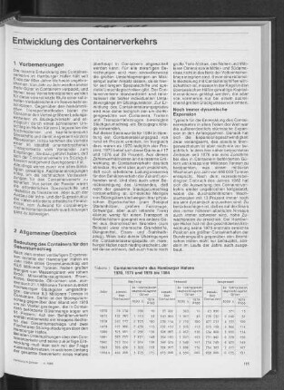 Containerverkehr des Hamburger Hafens 1970, 1975 und 1978 bis 1984