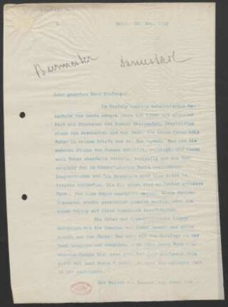 Brief an Willy Burmester : 30.05.1910