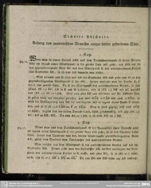 Sechster Abschnitt. Anhang von geometrischen Beweisen einiger bisher gefundenen Sätze