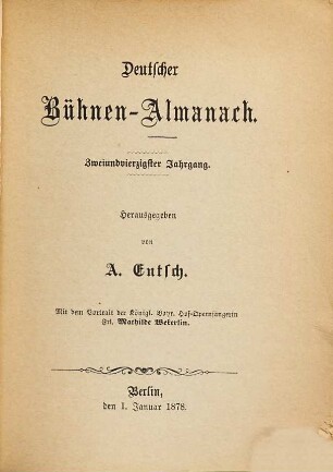 Deutscher Bühnenalmanach. 42. 1878