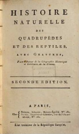 Histoire naturelle des quadrupèdes et des reptiles