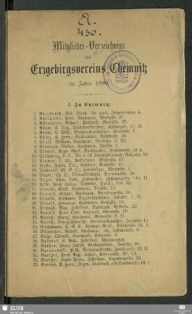 Nachtr. 1891: Mitglieder-Verzeichnis des Erzgebirgs-Vereins Chemnitz