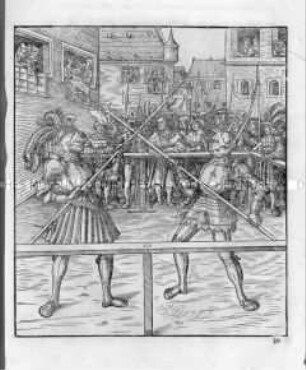 Der junge Weißkunig erlernt das Hellebardenfechten und Kämpfen mit anderen ähnlichen Waffen (Nr. 39 aus Weißkunig)