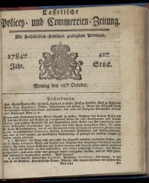42tes Stueck, Montag den 18ten October. 1784