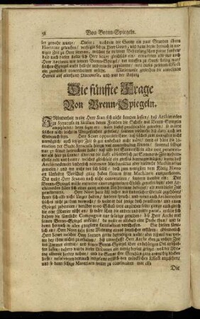 Die fünffte Frage Von Brenn-Spiegeln.