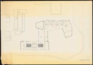 Technische Universität Berlin Architekturgebäude: Grundriss Kellergeschoss Hochhaus und Flachbau 1:200 (Zeichnung der Architekten)