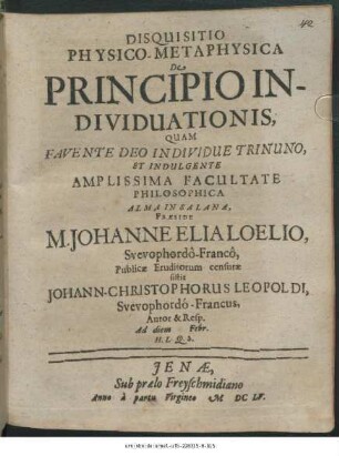 Disquisitio Physico-Metaphysica De Principio Individuationis