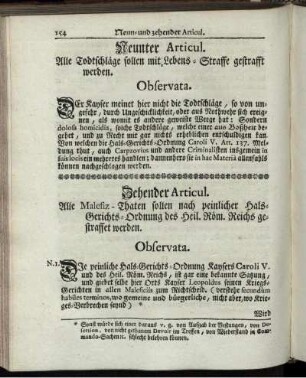 Neunter Articul. Alle Todtschläge sollen mit Lebens-Straffe gestrafft werden.