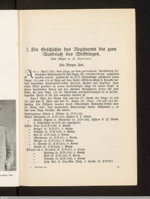 I. Die Geschichte des Regiments bis zum Ausbruch des Weltkrieges