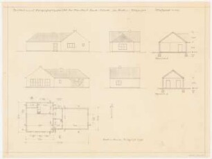 Belegschaftsgebäude der Standard-Lack-Werke, Berlin-Plötzensee: Grundriss, 4 Ansichten, Schnitte 1:100