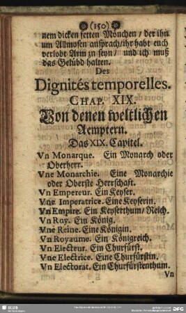 Des Dignités temporelles. Chap. XIX. Von denen weltlichen Aemptern. Das XIX. Capitel
