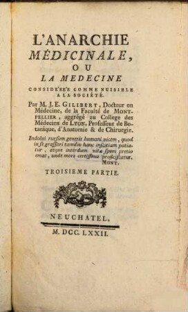 L'anarchie médicinale, ou la medecine considérée comme muisiblem la société, 3