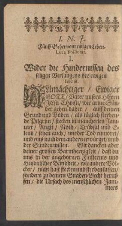 I. Wider die Hindernissen des seligen Verlangens des ewigen Lebens.