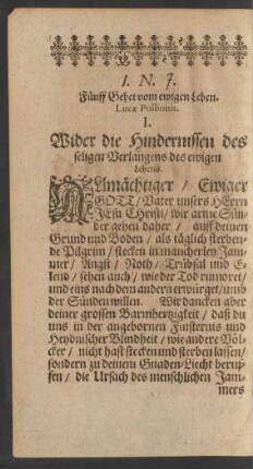 I. Wider die Hindernissen des seligen Verlangens des ewigen Lebens.