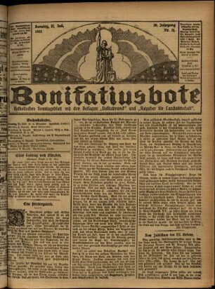 Erste Ausgabe vom Sonntag, den 31. Juli 1921.