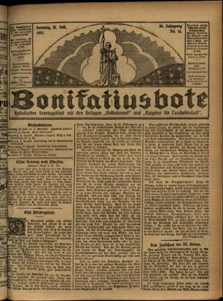 Erste Ausgabe vom Sonntag, den 31. Juli 1921.