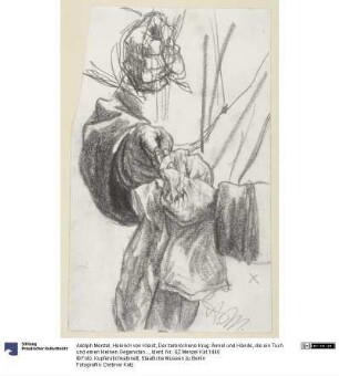 Heinrich von Kleist, Der zerbrochene Krug: Ärmel und Hände, die ein Tuch und einen kleinen Gegenstand halten