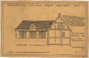 Fischer, Theodor; Tübingen; Haus Siebeck - Südseite (Ansicht); Querschnitt