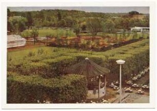 1. Bundesgartenschau 1951, Hannover: Postkarte Gesamtblick von der Stadthalle zur Blumenschau