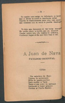 A Juan de Nava : Payador oriental. - Cifra