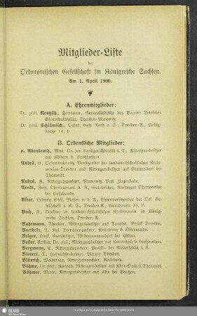 Mitglieder-Liste der Oekonomischen Gesellschaft im Königreiche Sachsen : Am 1. April 1900