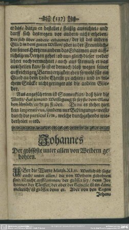 Johannes Der grösseste unter allen von Weibern gebohren