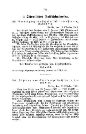 Beendigung der Schulpflicht in der Provinz Hannover : [G. Öffentliches Volksschulwesen]