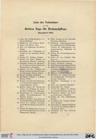 Liste der Teilnehmer