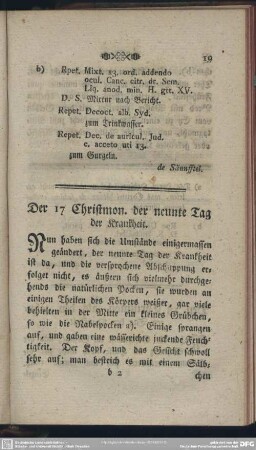 Der 17 Christmon. der neunte Tag der Krankheit