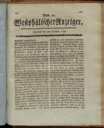 Num. 45. Dienstags den 4ten Decem. 1798. - Num. 48. Freitags den 14ten Decemb. 1798.