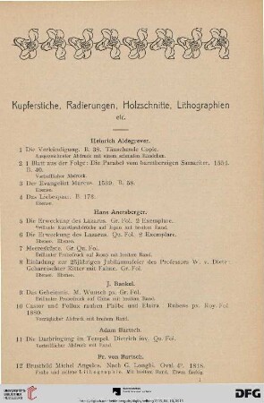 Kupferstiche, Radierungen, Holzschnitte, Lithographien (Nr. 1-849a)