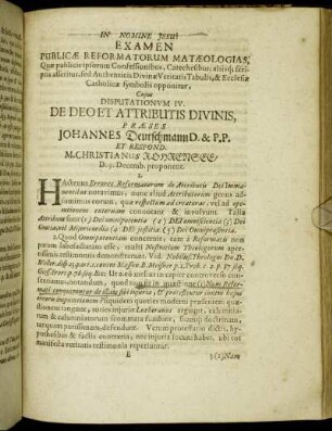 Disputationum IV. De Deo Et Attributis Divinis