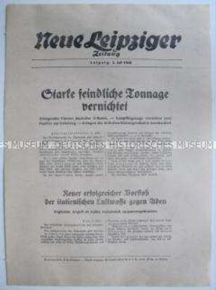 Extrablatt der "Neuen Leipziger Zeitung" u.a. zum U-Boot-Krieg