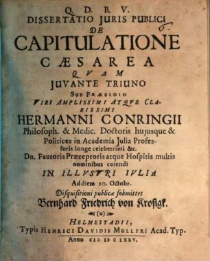 Dissertatio Iuris Publici De Capitulatione Caesarea