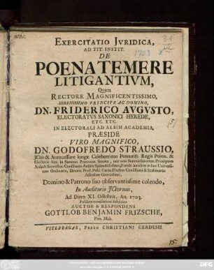 Exercitatio Jvridica, Ad Tit. Instit. De Poena Temere Litigantivm