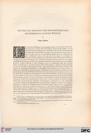 Beiträge zur Kenntniss der Kunstbestrebungen des Erzherzogs Leopold Wilhelm