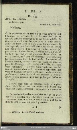 No. 235. Mrs. D. Freres à Dunkerque. Memel le 6. Juin 1786