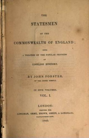 The statesmen of the Commonwealth of England : with a treatise of the popular progress in english history ; in five volumes. 1
