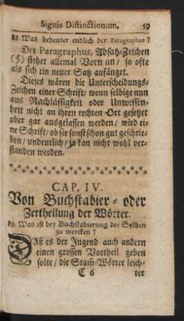 Cap. IV. Von Buchstabier- oder Zertheilung der Wörter.