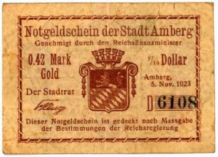 Geldschein / Notgeld, 0,42 Goldmark, 5.11.1923