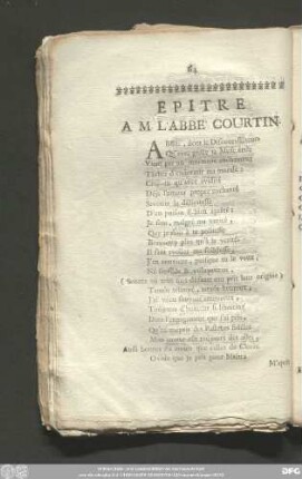 Epitre A M. L'Abbe Courtin.