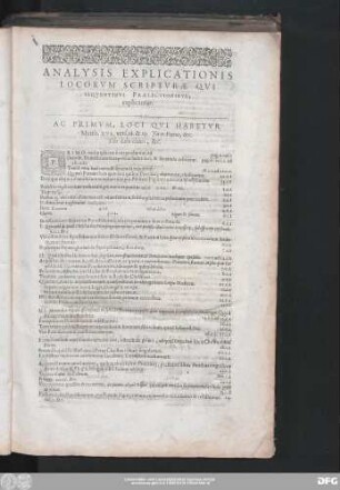 Analysis Explicationis Locorum Scripturae Qui Sequentibus Praelectionibus, explicantur.