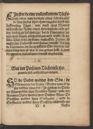 IX. Wat vor Personen Tüchenisse thogeuende sick entschüldigen mögen.