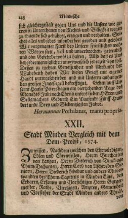 XXII. Stadt Minden Vergleich mit dem Dom-Probst, 1574.