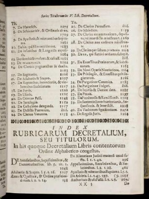 Index Rubricarum Decretalium, Seu Titulorum. In his quoque Decretalium Libris contentorum Ordine Alphabetico congestus.