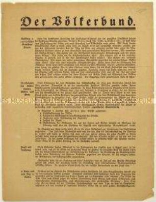 Flugblatt der Deutschen Liga für Völkerbund zur Gründung des Völkerbundes