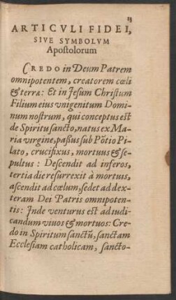 Articuli Fidei, Sive Symbolum Apostolorum.