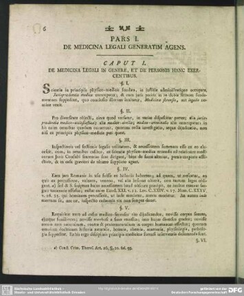 Pars I. De Medicina Legali Generatim Agens